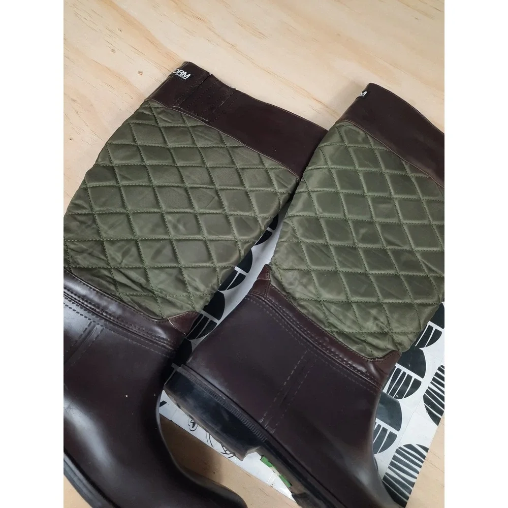 Cougar Storm Women Brown Olive‎ Green Quilted Tall Rubber Rain Boots Size 8